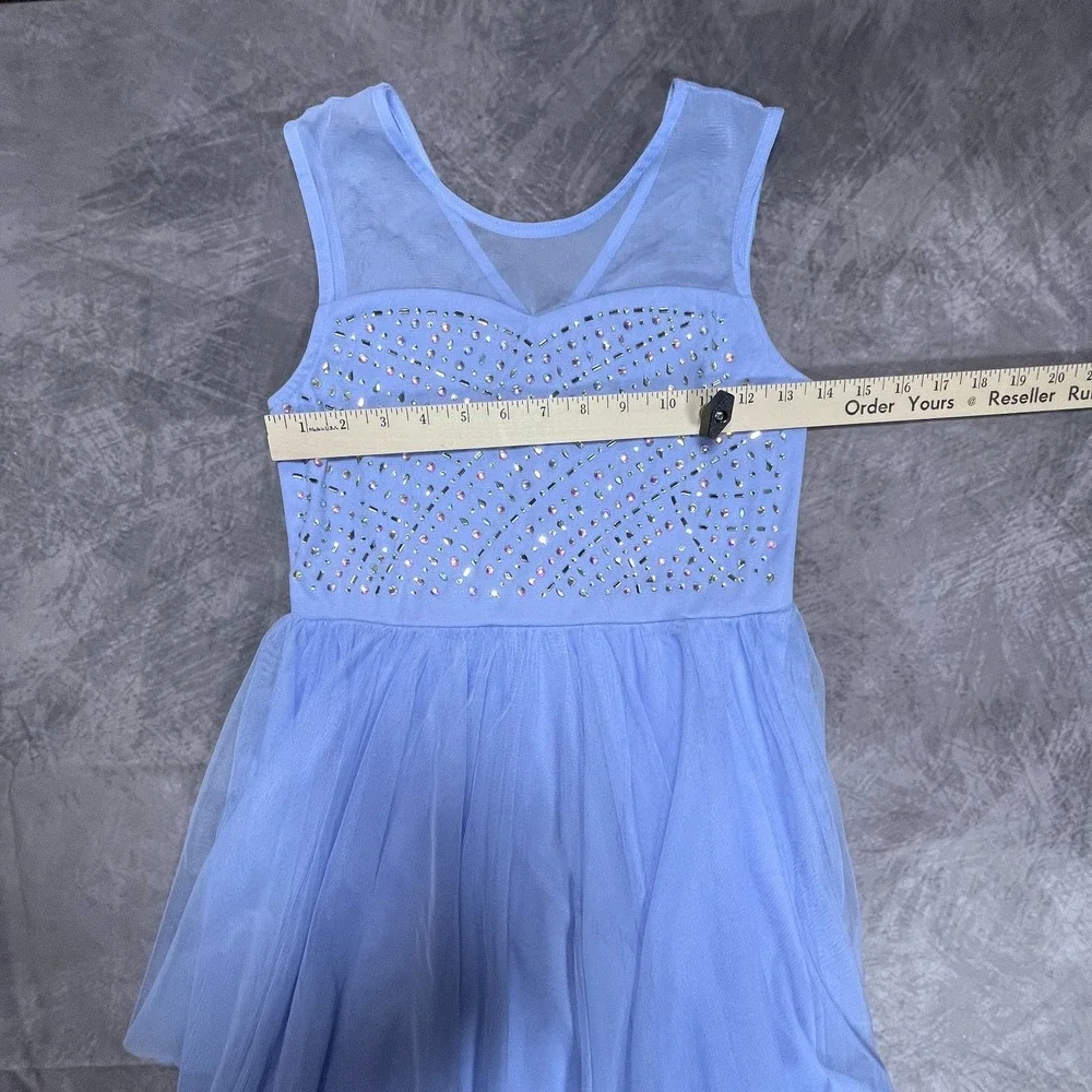 Beautees Tulle Dress Girls 12 Blue Rhinestones Periwinkle Sleeveless Back Zip